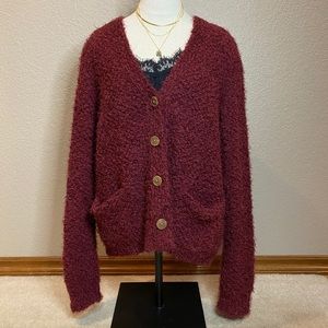 Red button front cardigan
